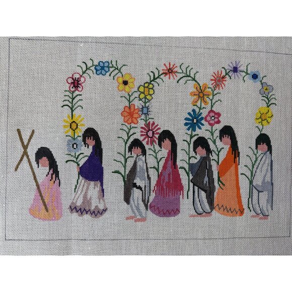 Hand-Painted Needlepoint Canvas "The Arches And The Cross" By Ted De Grazia - Picture 2 of 9